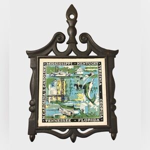 cast iron trivet with states vintage